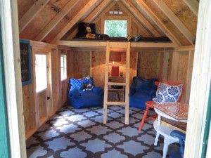 Tuff Shed Bedroom Ideas, School Shed Ideas, Schoolhouse Shed, Shed Bunkhouse Ideas, Homeschool Shed Ideas, Shed Loft Ideas, Small She Shed Interiors, She Shed With Loft, Homeschool Shed