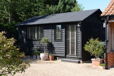 Garden Room Design, Black Shed, Contemporary Garden Rooms, Garden Room Ideas, Garden Offices, Garden Cabins, Garden Workshops, Real Homes, Smart Garden