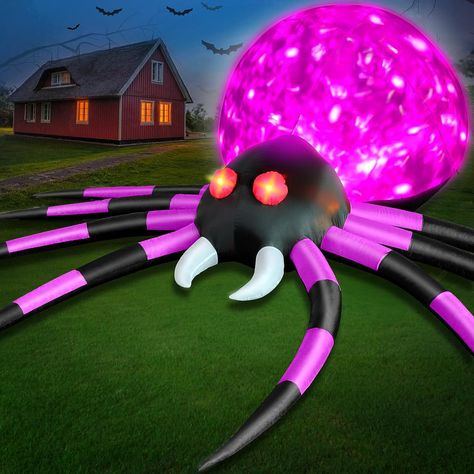 Built-in cool rotating purple LED lights. The big red eyes of the inflatable spider are also composed of LED lights that will flash scary and spooky lights at night to create a unique horror atmosphere! Halloween inflatable spiders will be a big hit at your Halloween party! Tractor Decorations, Halloween Yard Inflatables, Spider For Halloween, Halloween Party Events, Halloween Blow Ups, Yard Inflatables, Purple Led Lights, Orange Spider, Patio House