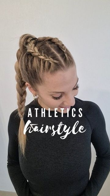 Braids Sports Athletic, Braided Hairstyles Sports Workout Hair, How To Braid Into Ponytail, Ponytail With Braid In The Middle, 2 Braids Into 1 Ponytail, Double Braid Into Ponytail, 2 Braids Into 1 Braid, Athletic Hairstyles High Ponytails, Two Braids High Ponytail