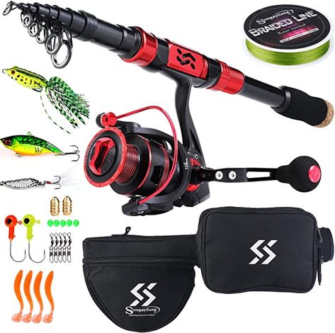 Amazon.com : Sougayilang Fishing Rod Reel Combos Portable Telescopic Spinning Fishing Pole Spinning Reel for Travel Fishing-Red1.8M : Sports & Outdoors Hunting Gadgets, Tenkara Fly, Telescopic Fishing Rod, Fishing Pictures, Fishing Rods And Reels, Bait And Tackle, Fishing Adventure, Freshwater Fishing, Fishing Rods