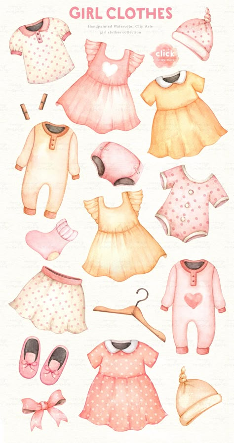 Clothes Watercolor, Dress Clipart, Clothes Illustration, Cookies Theme, Nursery Art Girl, Baby Illustration, Clip Arts