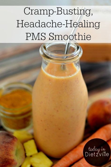 Cramp-Busting, Headache-Healing PMS Smoothie | This is exactly what it means to use food as medicine! With anti-inflammatory and pain-relieving enzymes, hormone balancing ingredients, and more, this PMS smoothie is perfect before and during your period to relieve uncomfortable symptoms and bring back your energy! #food #recipe #weightlosstips #healthyeating #holistic #wellness Cramp Relief, Carrot Smoothie, Smoothie Easy, Green Detox Smoothie, Dessert Smoothie, Pineapple Smoothie, Food As Medicine, Natural Detox, Health Drink