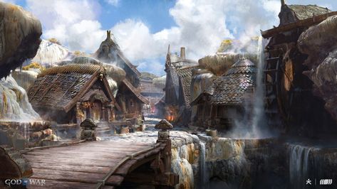 Fantasy Village, Fantasy House, With My Friends, Game Concept, Norse Mythology, Environment Design, Fantasy Inspiration, Santa Monica, Game Art