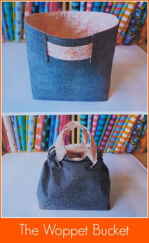 Woppet Bucket, Pochette Diy, Beginner Sewing Patterns, Sew Ins, Denim Inspiration, Beginner Sewing Projects Easy, Diy Bags, Leftover Fabric, Fabric Baskets