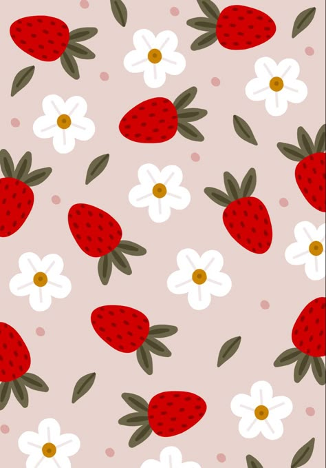 Strawberry And Daisy Wallpaper, Strawberry Vector Illustration, Strawberry Phone Wallpaper, Strawberry Aesthetic Wallpaper, Strawberries And Daisies, Wallpaper Strawberry, Easter Wallpaper, Strawberry Pattern, Pattern Design Inspiration