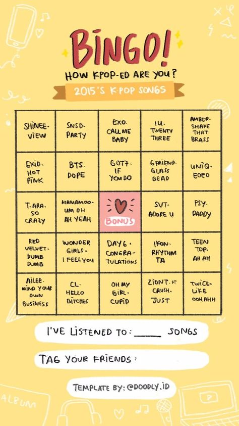 cr: @doodly.id Kpop Bingo, Insta Gif, Bingo Template, Ooh Ahh, Adore U, Third Baby, Pop Songs, My Crush, Bingo