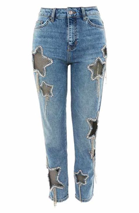 Star Jeans Outfit, Umgestaltete Shirts, Diy Jeans, Blue Jeans Crafts, Denim Projects, Custom Jeans, Denim Ideas, Studded Jeans, Denim Crafts