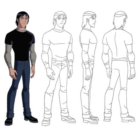 Male Cartoon Characters, Character Turnaround, Cartoon Body, X Men Evolution, Caricature Sketch, Ben 10 Comics, Simple Character, Character Model Sheet, Character Model