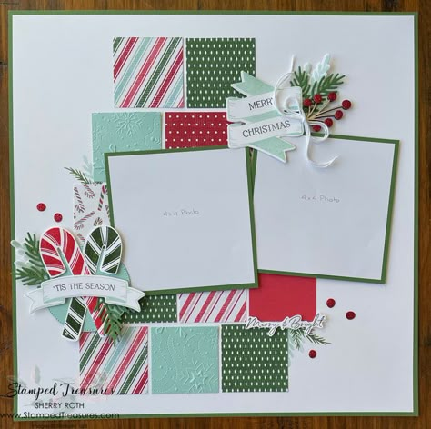 Christmas Party Scrapbook Layouts, 2 Picture Scrapbook Layout 12x12, Stampin Up Christmas Scrapbook Layouts, Simple Stories Template Layouts, Christmas Card Ideas Scrapbook, Scrapbook Ideas For Christmas, Candy Scrapbook Layout, Su Scrapbooking Layouts, Grinch Scrapbook Layout