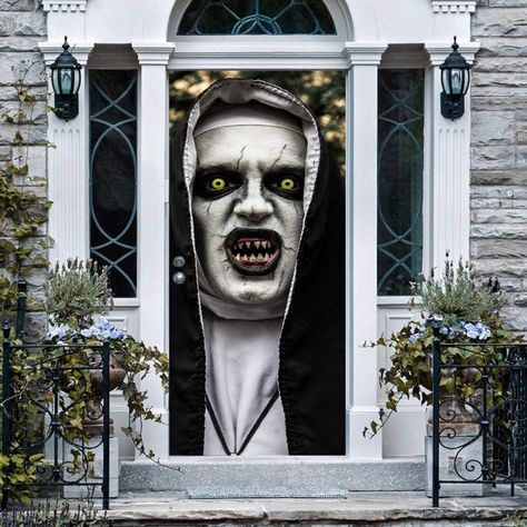 Add a terrifying experience to this Halloween! Ghost Theme Party, Garage Halloween, Porta Halloween, Cheap Halloween Party, Pelottava Halloween, Halloween Garage Door, Diy Halloween Dekoration, Deur Sticker, Halloween Garage