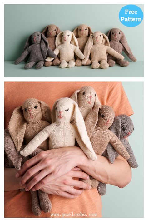 Sweet Bunny Free Knitting Pattern Bunny Pattern Free, Knitted Bunny Pattern, Knitting Projects Free, Knitted Bunny, Rabbit Soft Toy, Animal Knitting Patterns, Easter Toys, Bunny Pattern, Knitted Wit