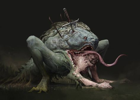 Giant Toad, Fallen Warrior, Dead Person, Dark Creatures, Evil Witch, Creatures Art, 다크 판타지, Monster Concept Art, Fantasy Monster