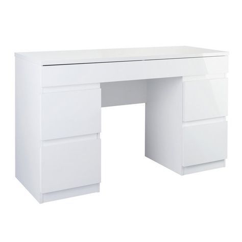 Desk White With Drawers, Room Nessesities, White Gloss Dressing Table, High Gloss White Desk, Stuff For Your Room, Ikea White Desk, White Desk With Drawers, Cute Vanity, 2024 List