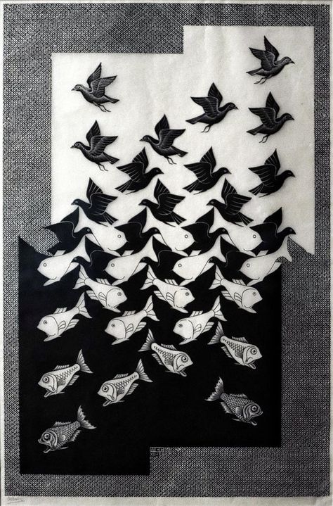 Mc Escher Art, Escher Art, Maurits Cornelis Escher, Sky And Water, M C Escher, Mc Escher, Psy Art, Vintage Interior Design, Desenho Tattoo