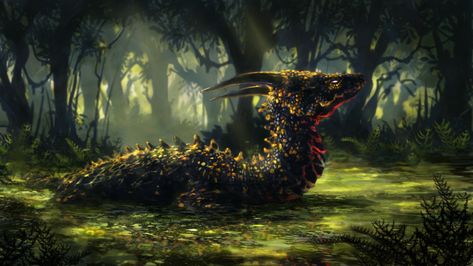 Swamp Dragon, Swamp Lily, Crazy Creatures, Sience Fiction, Swamp Creature, Mythical Monsters, Artist Project, Corel Painter, Fiction Idea