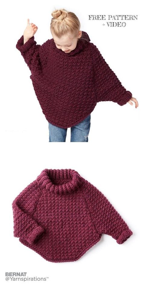 Kids Sweater Pattern, Cowl Pullover, Kids Knitting Patterns, شال كروشيه, Crochet Sweater Pattern Free, Cardigan Crochet, Crochet Girls, Crochet Baby Clothes, Crochet Clothes Patterns