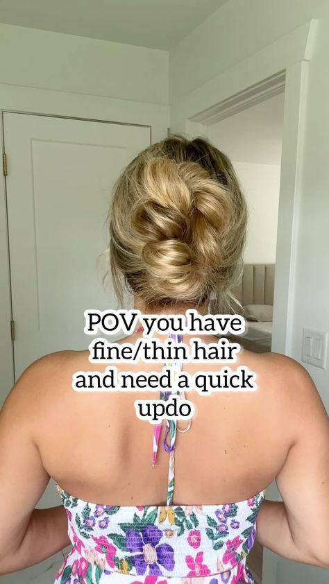 Lainey Ostrom | If you can tie your shoes then you can do this updo. 100%!! This updo is just 3 knots then tucking some hair in. You got this! Save and... | Instagram Cute Quick Updos For Medium Hair, Long Fine Hair Updo Easy, Easy Updo Medium Hair, Up Do Fine Hair, Up Dos For Thinning Hair, Claw Clip Updo Long Hair, Easy Up Dos For Thinner Hair, Simple Up Do, Quick Updos For Long Hair For Work