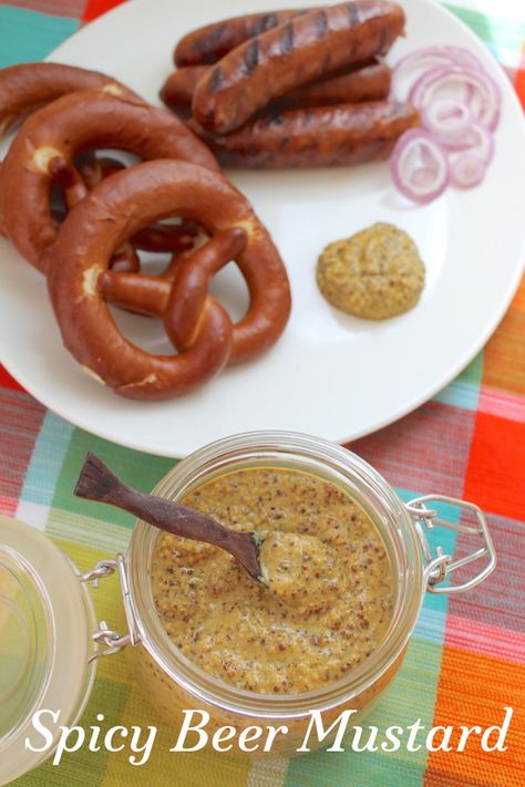 Spicy beer mustard is a traditional German condiment with a delightful kick, essential for serving with sausages and pretzels. It’s super easy to make and keeps for months in your refrigerator. German Mustard Recipe, Beer Mustard Recipe, Beer Mustard, Homemade Mustard, Mustard Dip, Mustard Dipping Sauce, Oktoberfest Food, Mustard Recipe, Condiment Recipes