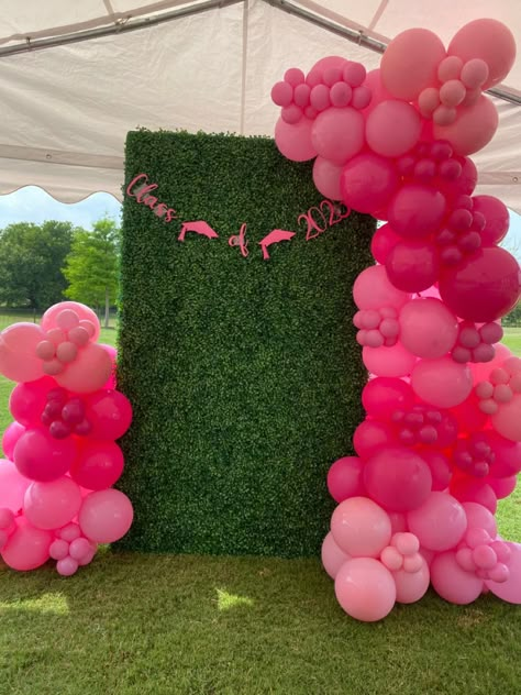 Pink High School Graduation Party, Hot Pink Graduation Party Decorations, Birthday And Graduation Party Ideas, Pink Floral Graduation Party Decor, Pink College Graduation Party, Hot Pink Grad Party, Bama Graduation Party, Pink And Green Graduation Party, Pink Grad Party Ideas