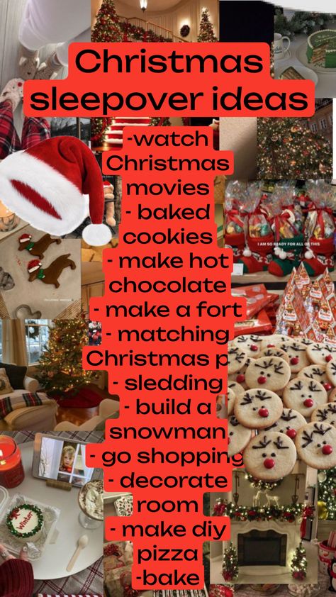 Christmas All Nighter Ideas, Christmas Eve Sleepover, Christmas Eve Sleepover Ideas, Christmas Sleepover With Bestie, Christmas Sleepover Snacks, How To Sleep On Christmas Eve, Holiday Sleepover Girls Night, Christmas Theme Sleepover, Christmas Sleepover Activities