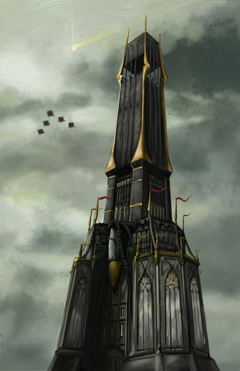 The Lady's tower in the Chronicles of the Black Company by samshank0453 The Black Company, Dnd Concept, Dwarven City, Random Encounters, City Of Ember, Black Building, Fantasy Universe, Black Company, Black Mage