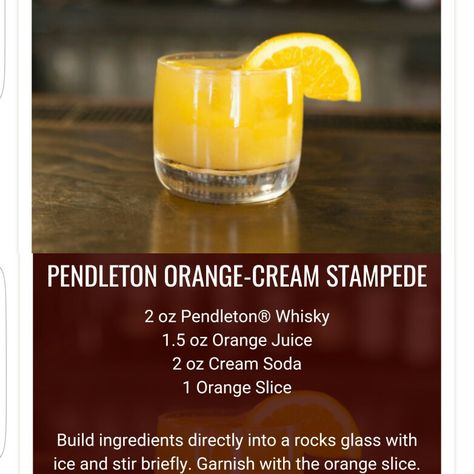 Pendleton (Whiskey) Orange-Cream Stampede Pendleton Whiskey, Whiskey Drinks Recipes, Whiskey Recipes, Special Occasion Food, Mixed Drinks Alcohol, Whiskey Drinks, Mixed Drinks Recipes, Whiskey Cocktails, Cocktail Drinks Recipes