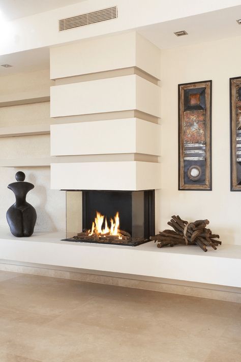 Three-Sided Fireplace Contemporary Fireplaces, 3 Sided Fireplace, Contemporary Fireplace Designs, Contemporary Door, Contemporary Fireplace, Home Fireplace, Modern Fireplace, Living Room With Fireplace, Fireplace Design