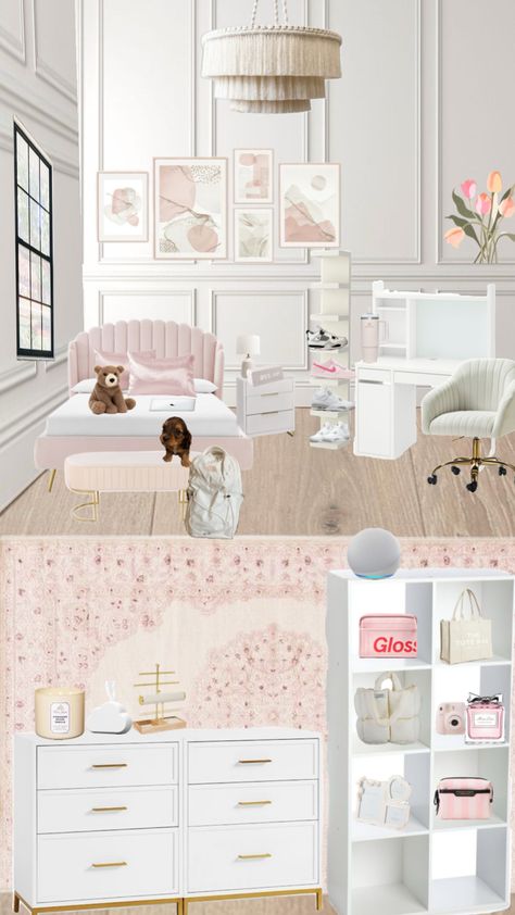 #roominspopink Pink Vanilla Girl Room, Vanilla Girl Room, Dream Teen Bedrooms, Fancy Bedroom, Dream Bedroom Inspiration, White Room Decor, Classy Bedroom, Dorm Room Inspiration, Room Redesign