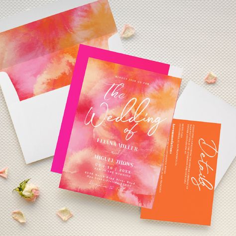 Orange And Pink Wedding, Invitations Pink, 22 Birthday, Hot Pink Weddings, Orange Watercolor, Orange Party, Watercolor Wedding Invitation, Summer Wedding Invitations, Spring Wedding Invitations