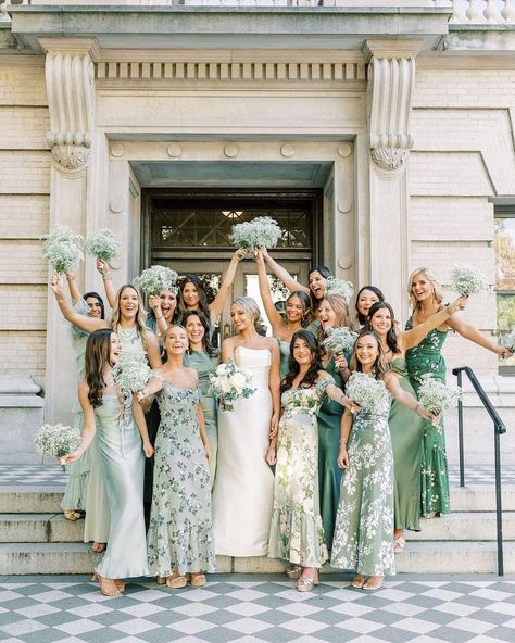 Check more at https://beautyfashionideas.com/bridal/5091/ Mismatched Green Bridesmaid Dresses, Fall Bridesmaid, Green Bridesmaid Dress, Fall Bridesmaids, Sage Green Bridesmaid Dress, Fall Bridesmaid Dresses, Floral Bridesmaid Dresses, Dress Code Wedding, Bridesmaid Colors