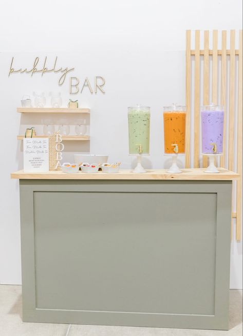 Ice Coffee Station, Boba Pop Up Shop, Boba Bar At Home, Boba Station Party, Diy Boba Bar, Boba Cart, Bubble Tea Station, Boba Station, Boba Bar Station