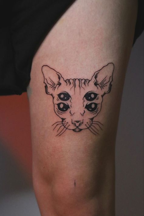 Cat Alien Tattoo, Edgy Cat Tattoo, Trippy Cat Tattoo, Trippy Cat, Third Eye Tattoos, Tarot Tattoo, Black Cat Tattoos, Scorpio Tattoo, Alien Tattoo