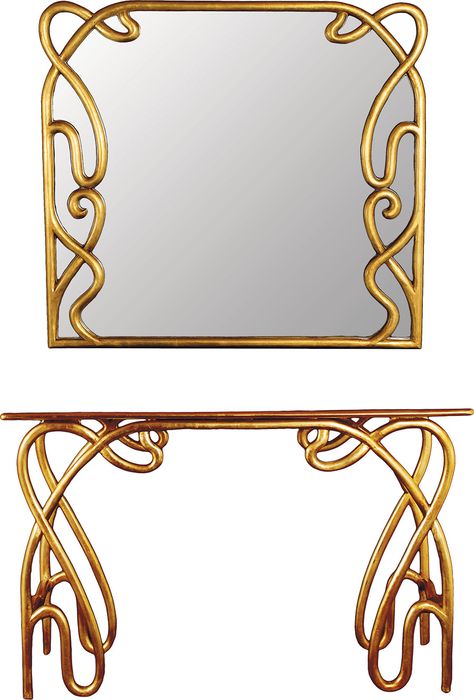 Console Table Poison Ivy  “This art nouveau inspired mirror  and its matching console table make a bold and tasteful statement.” Dimensions: cm: 100 x 40 x 80 / inches: 39 x 16 x 31 Frame: Hand-carved and hand-finished wooden frame available in 18 finishes. Reference: 100.010 Art Nouveau Mirror Frame, Art Nouveau Mirror, Nouveau Mirror, Fairy Theme, Poison Ivy, Architectural Inspiration, Mirror Frames, Console Table, Wooden Frames