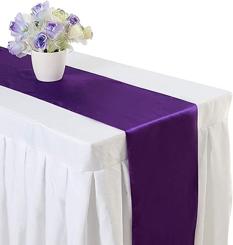 Purple Table Runner, Silk Table Runner, Satin Table Runner, Table Runner For Wedding, Purple Table, Chair Bows, Chair Bands, Banquet Decorations, Wedding Banquet