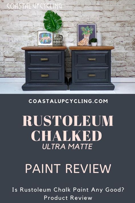 Is Rustoleum Chalk paint any good? Should you try it on your next furniture makeover? Product Review!  #rustoleumchalkedultramattepaint #chalkpaintreview #paintedfurniture #furnituretransformation #modernfarmhouse #industrial #interiordesign #diy #diyhomedecor #coastalupcycling #affordablechalkpaint #howtopaintfurniture #paintedfurnitureideas #furnituremakeover #bedroomfurniture #homedecor #farmhousedecor #rustoleumchalkedultramattecharcoal #furniturerefinishing #upcycledfurniture Rustoleum Chalk Paint Colors, Dining Room Furniture Makeover, Diy Old Furniture Makeover, Rustoleum Chalked, Diy Furniture Repair, Rustoleum Chalk Paint, Blue Painted Furniture, Furniture Business, Dresser Ideas