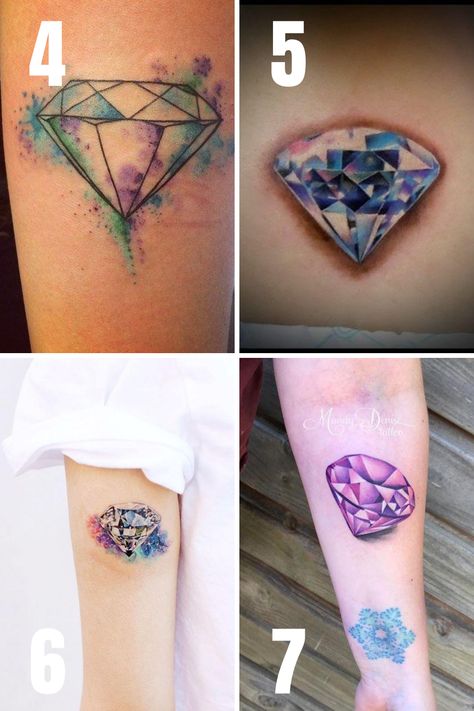 30 Brilliant Diamond Tattoos That Sparkle & Shine - tattooglee Diamond Gem Tattoo, Crystal Tatoos, Diamond Tattoos For Women, Gem Tattoos For Women, Jewel Tattoo Gem, Jewel Tattoos For Women, Diamond Tattoo Designs For Women, Jewel Tattoo Design, Jewels Tattoo