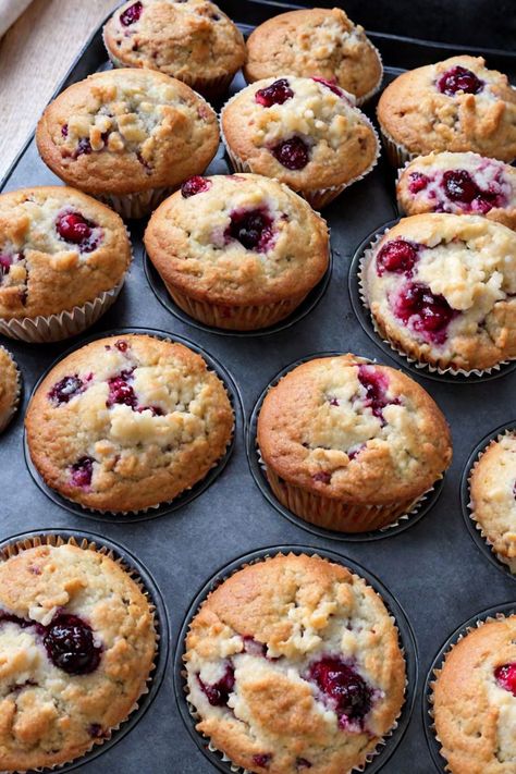 Discover a Delicious Cranberry Muffins Recipe Cranberries Muffins Recipes, White Chocolate Chip Cranberry Muffins, Make Ahead Muffins To Freeze, Brain Muffins Recipes, Muffins For Brunch, White Chocolate Cranberry Muffins, Small Batch Muffins Breakfast, Cranberry Blueberry Muffins, Dried Cranberry Muffins Recipes