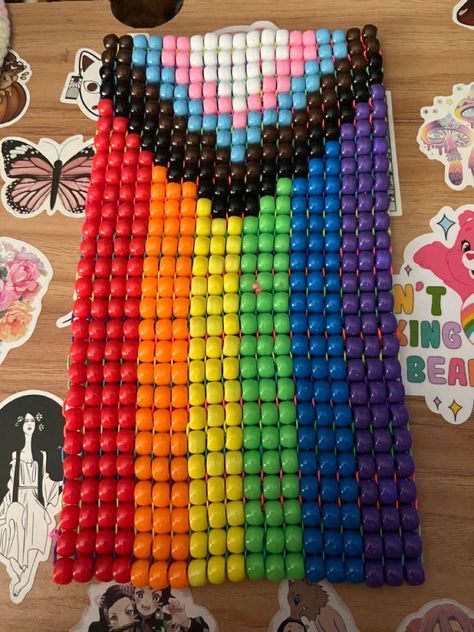 Progress Pride Flag, Kandi Cuff Patterns, Pony Bead Projects, Diy Kandi Bracelets, Pony Bead Bracelets, Pony Bead Crafts, Diy Kandi, Kandi Kid, Square Stitch