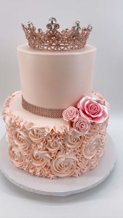 Birthday Cakes For Quinceanera, Fancy Pink Birthday Cake, 15 Cakes Quinceanera Rose Gold, Quiencera Themes Rose Gold, Rose Gold Two Tier Cake, Rose Gold 15 Cake, Pink Two Layer Birthday Cake, Rose Gold 2 Tier Cake, Dusty Rose Cake Birthday