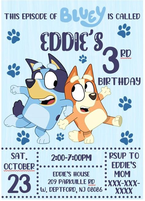 Bluey birthday invitation 3rd Birthday Party For Boy, 2nd Birthday Party For Boys, Second Birthday Ideas, Bluey Birthday, 2nd Birthday Party Themes, Kids Birthday Themes, Fourth Birthday, 6th Birthday Parties, Third Birthday