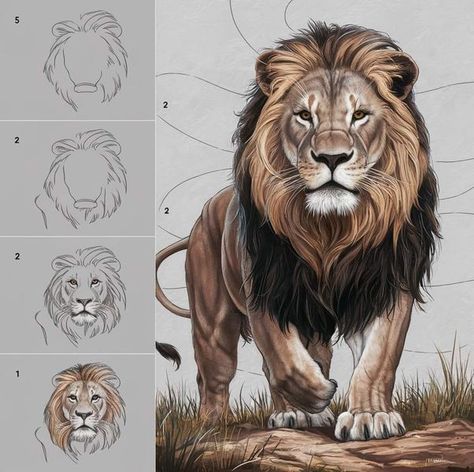 Aarya art creations and gallery Tattoo Sleeves Ideas, Lion Art Drawing, Lion Painting Acrylic, Lion Drawing Simple, Painting Acrylic Easy, Draw A Lion, Pencil Arts, Graphic Novel Illustration, Abstract Lion