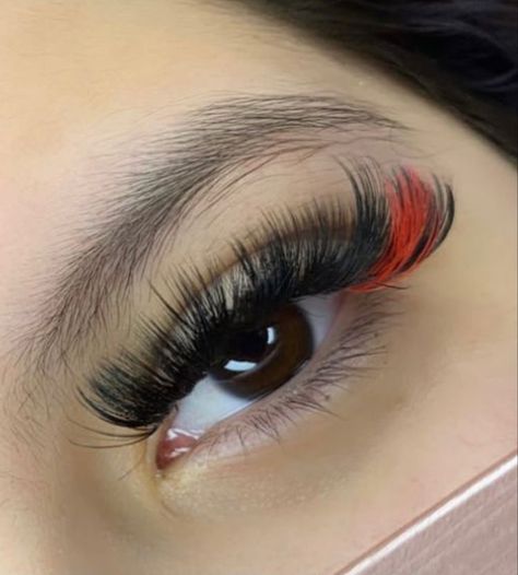 Dark Green Lash Extensions, Red Eyelashes Extensions, Red And White Eyelash Extensions, Lashes With Red Color, Red Lashes Extensions, Red Eyelash Extensions, Lash Extensions Styles With Color, Red Lash Extensions, Lashes With Red