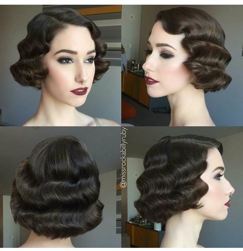 1920s Hair Short, Vintage Hairdos, 1930 Style, Finger Wave Hair, 1930's Style, Vintage Curls, 1920s Hair, Hollywood Hair, Pin Up Hair