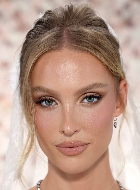 Bridal Glam Blue Eyes, Bridal Makeup Blonde Brown Eyes, Wedding Glam Blue Eyes, Glowy Makeup Blonde Hair Blue Eyes, Formal Makeup Looks For Blue Eyes, Bridal Makeup Looks Blue Eyes, Blonde Hair Hazel Eyes Makeup, Formal Makeup Blue Eyes, Icy Blue Makeup Look