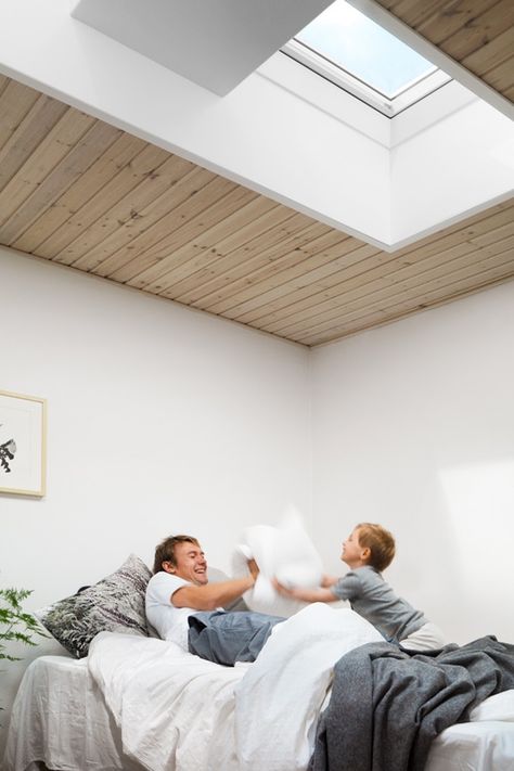 VELUX Room Gallery - Be Inspired To Install VELUX Skylights in Your Home Today Modern Skylights, Flat Roof Skylights, Rooftop Balcony, Skylight Installation, Flat Ceiling, Roof Skylight, Skylight Design, Velux Skylights, Velux Windows