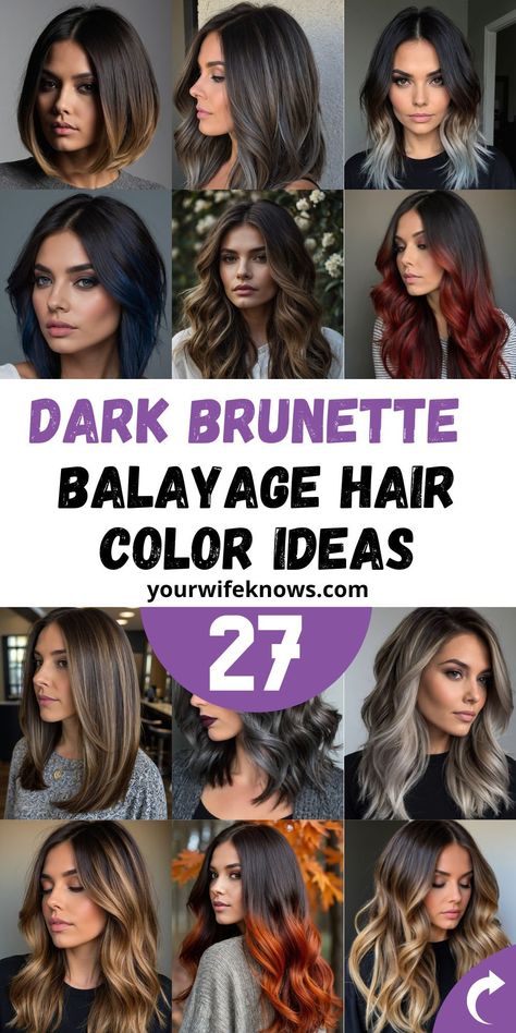 Ready for a hair transformation? Discover the best 50 brunette balayage hair trends for 2024! From sun-kissed caramel highlights and rich chocolate blends to subtle ash tones and honey brown hues, find the perfect balayage style to elevate your look. Click to explore stunning ideas and get inspired for your next salon visit. Shine bright with these gorgeous brunette balayage trends! 💖 #BrunetteBalayage #HairTrends2024 #BeautyInspo 🌟 Ashy Highlights, Dark Brunette Balayage Hair, Dark Brunette Balayage, Ashy Balayage, Brunette Roots, Balayage Ideas, Dark Brunette Hair, Rich Brunette, Short Dark Hair