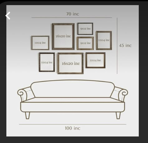 Photo Collage Above Couch, Gallery Wall Template With Sizes Layout Above Couch, Gallery Wall Sofa Layout, Wedding Picture Collage Wall, Gallery Wall Size Guide, Picture Over Couch, Gallery Wall Placement, Gallery Wall Couch, Gallery Wall Above Couch