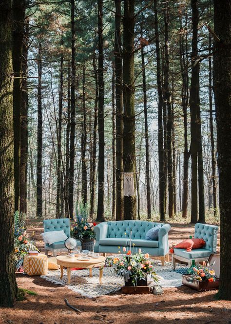 Unique Engagement Party, Woodland Wedding Inspiration, Floral Wedding Inspiration, Woodland Floral, Wedding Lounge, Whimsical Woodland, Whimsical Wedding, Woodland Wedding, Wedding In The Woods