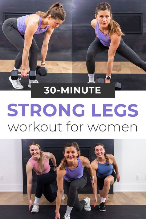 Build defined, strong legs at home with this complete lower body workout. 12 of the best lower body exercises for lean, strong legs! Each circuit pairs an isolation exercise with a compound exercise to increase muscle definition in the legs and glutes. This strong legs workout targets both the large lower body muscles (quads, hamstrings and glutes) as well as the smaller stabilizing leg muscles (hips, thighs, and calves). Advanced Lower Body Workout, Build Muscle In Legs Women, Leg Work Out At Home For Women, Leg And Buttocks Exercises, Exercise To Strengthen Legs, Leg At Home Workout, Lower Body At Home Workout, Beginner Lower Body Workout At Home, Build Leg Muscle Women